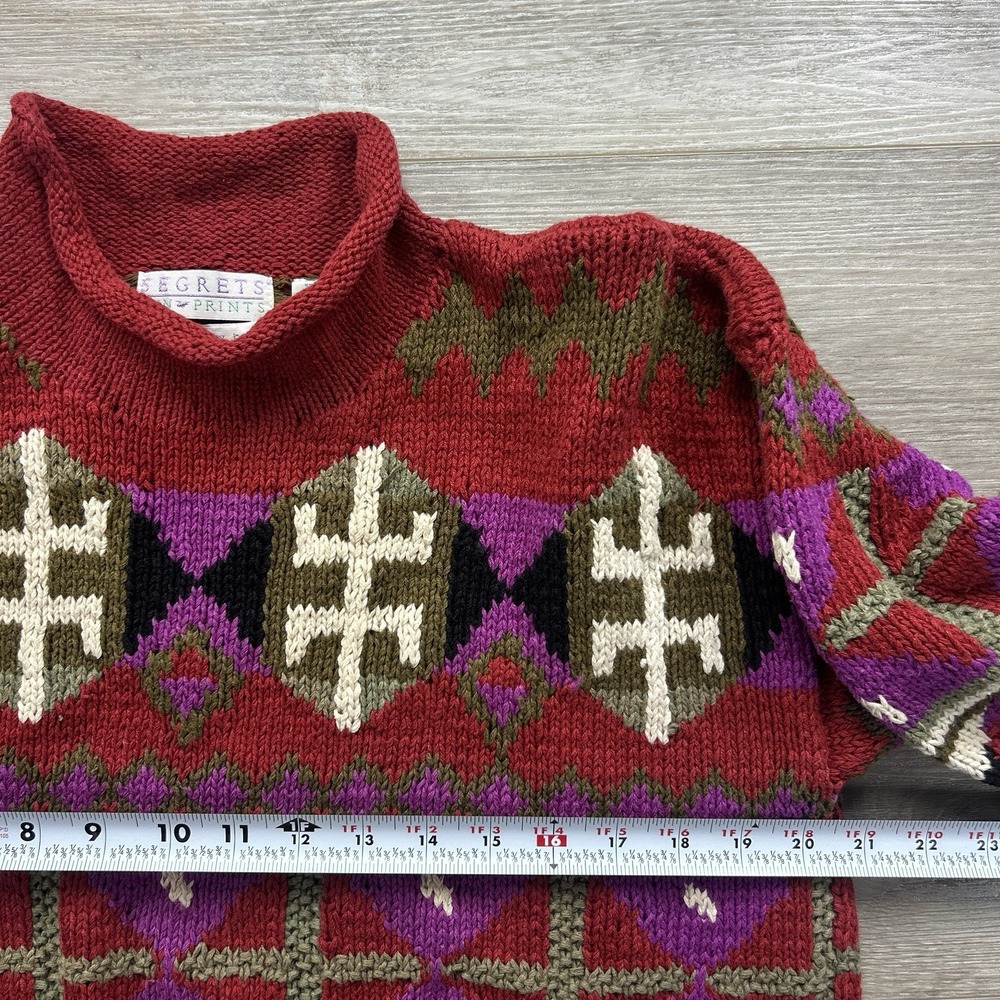 Vintage Segrets Sun Prints Small Mock neck Sweater Multicolor 3D Hand Knit - Picture 4 of 7